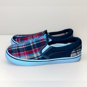 Boys Plaid Slip On Sneakers Size 2 Casual Dress Shoes Elastic Comfort Loafer 2Y